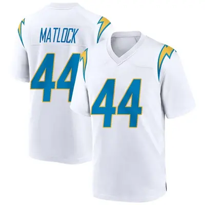 Youth Game Scott Matlock Los Angeles Chargers White Jersey